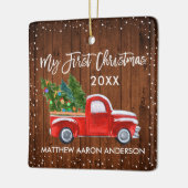 Baby Mijn eerste kersthout Snow Red Truck Keramisch Ornament (Links)