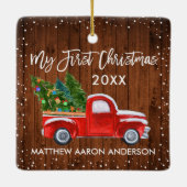 Baby Mijn eerste kersthout Snow Red Truck Keramisch Ornament (Achterkant)