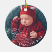 Baby Mijn Eerste Kerstmis Aangepaste Tekst Foto El Keramisch Ornament (Voorkant)
