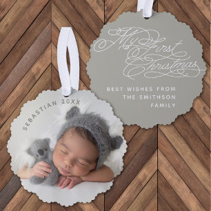 Baby Mijn Eerste Kerstmis Aangepaste Tekst Foto El Ornament Kaart