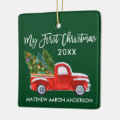 Baby Mijn eerste Kerstmis Red Truck Green Keramisch Ornament (Links)