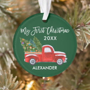 Baby Mijn eerste Kerstmis Red Truck Green Ornament