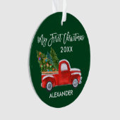 Baby Mijn eerste Kerstmis  Red Truck Green Ornament (voorkant)