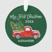 Baby Mijn eerste Kerstmis  Red Truck Green Ornament (voorkant)