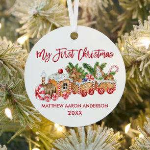 Baby Mijn Eerste Kerstmis Rode Gengherbrood Trein Metalen Ornament
