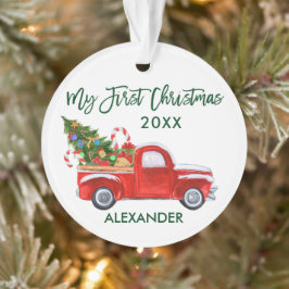 Baby Mijn eerste Kerstmis Rode Vrachtwagen Groen S Ornament