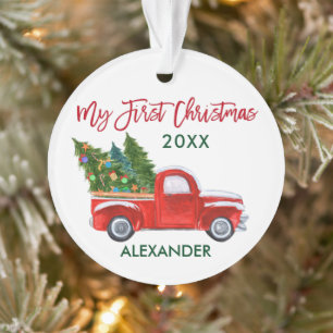Baby Mijn eerste Kerstmis Truck Red Green Ornament