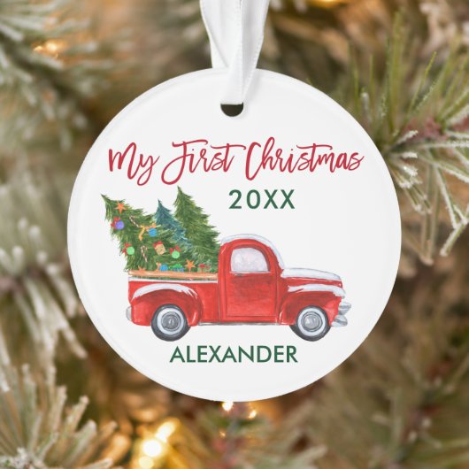 Baby Mijn eerste Kerstmis  Truck Red Green Ornament (Boom)