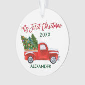 Baby Mijn eerste Kerstmis Truck Red Green Ornament (voorkant)