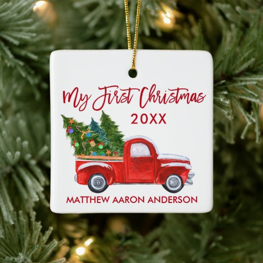 Baby Mijn eerste Kerstmis  Truck Red Keramisch Ornament (Boom)