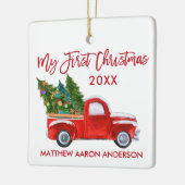 Baby Mijn eerste Kerstmis  Truck Red Keramisch Ornament (Links)