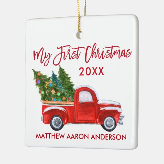 Baby Mijn eerste Kerstmis Truck Red Keramisch Ornament (Links)