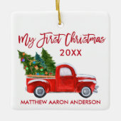 Baby Mijn eerste Kerstmis  Truck Red Keramisch Ornament (Voorkant)