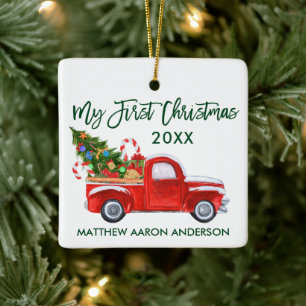 Baby Mijn Eerste Kerstmis Vrachtwagen Boom Snoepre Keramisch Ornament