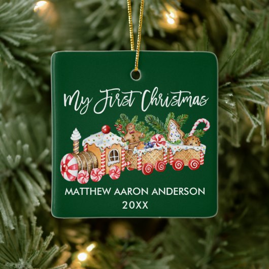 Baby Mijn eerste kerstontbijtontbijt Groen Keramisch Ornament (Boom)