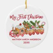 Baby Mijn eerste kerstrode tandbrood-trein Keramisch Ornament (Achterkant)