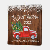 Baby Mijn eerste kerstrood hout — sneeuw Keramisch Ornament (Links)