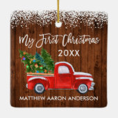 Baby Mijn eerste kerstrood hout — sneeuw Keramisch Ornament (Achterkant)