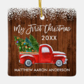 Baby Mijn eerste kerstrood hout — sneeuw Keramisch Ornament (Voorkant)