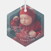 Baby Mijn eerste kersttekst Aangepaste tekst Foto Glas Ornament (Voorkant)