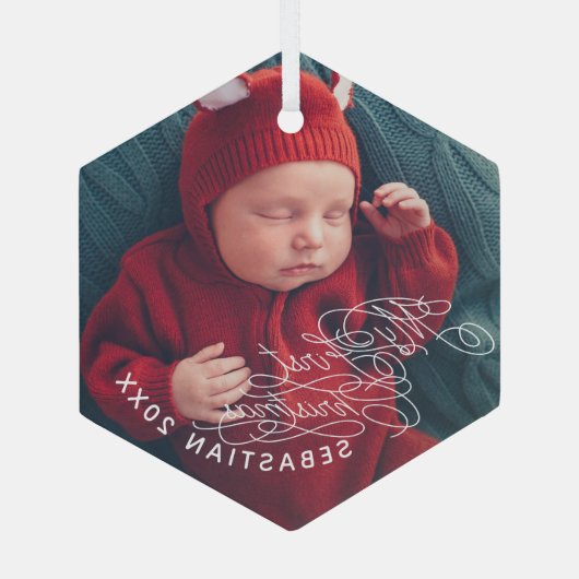 Baby Mijn eerste kersttekst Aangepaste tekst Foto Glas Ornament (Achterkant)