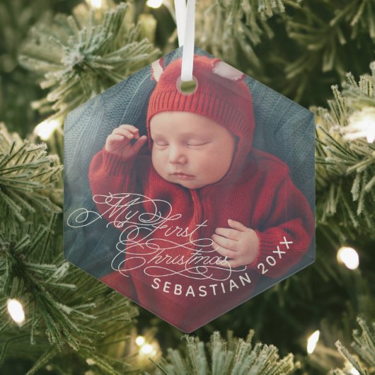Baby Mijn eerste kersttekst Aangepaste tekst Foto Glas Ornament (Insitu)
