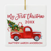 Baby Mijn eerste kersttruck Candy Candes Red Keramisch Ornament (Achterkant)