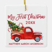 Baby Mijn eerste kersttruck Candy Candes Red Keramisch Ornament (Voorkant)