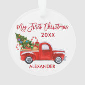 Baby Mijn eerste kersttruck Candy Candes Red Ornament (achterkant)
