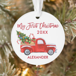 Baby mijn eerste kersttruck snoepjes rood ornament