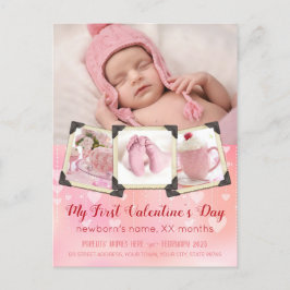 Baby Mijn eerste Valentijn's Day Blush Pink Foto's Feestdagenkaart