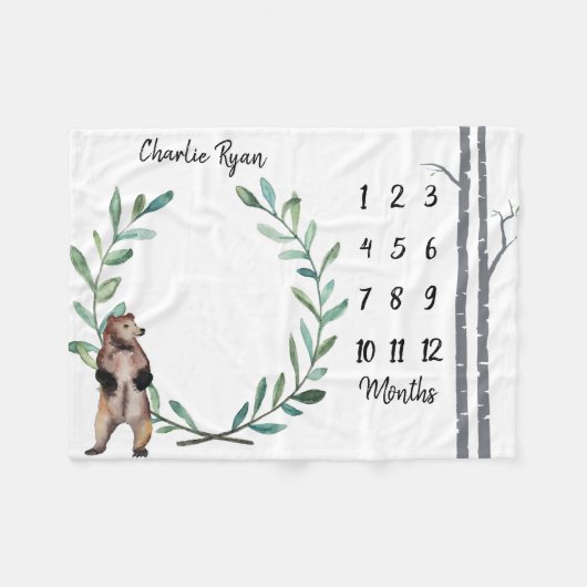 Baby milestone Blanket Beer Wreath and Birch Trees Fleece Deken (Voorkant (Horizontaal))