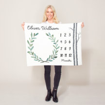 Baby milestone Blanket Birch Trees and Wreate