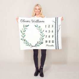 Baby milestone Blanket Birch Trees and Wreate Fleece Deken