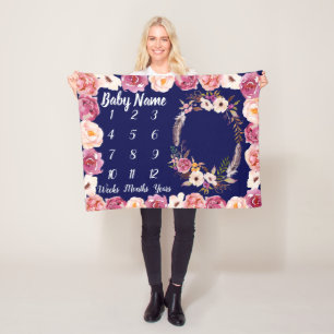 Baby Milestone Blanket Personalized Baby Girl Gift Fleece Deken
