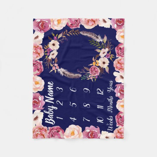 Baby Milestone Blanket Personalized Baby Girl Gift Fleece Deken (Voorkant)