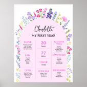 Baby Milestone Board Wildflowers Meisje 1e verjaar Poster (Voorkant)