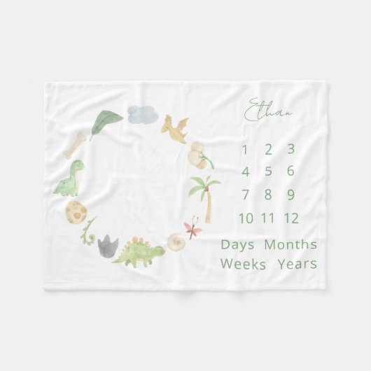Baby Milestone Dinosaurussen Genderneutrale Waterv Fleece Deken (Voorkant (Horizontaal))