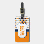 Baby Miner Oranje Navy Argyle Pattern Bag Label Bagagelabel (Voorkant verticaal)