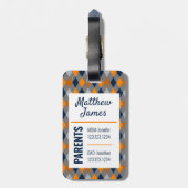 Baby Miner Oranje Navy Argyle Pattern Bag Label Bagagelabel (Achterkant verticaal)