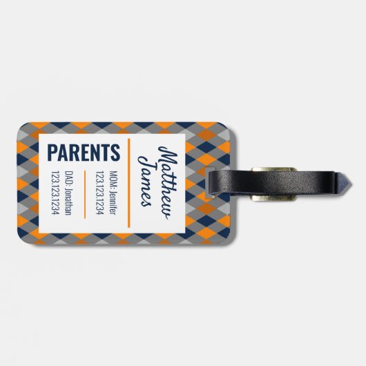 Baby Miner Oranje Navy Argyle Pattern Bag Label Bagagelabel (Achterkant horizontaal)
