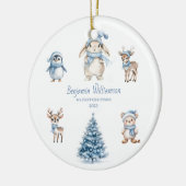 Baby M'n Eerste Kerstmis Op Maat Bos Blauwe Keramisch Ornament (Links)