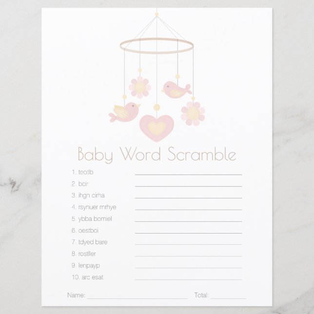 Baby Mobile Nesting Party Baby Word Scramble (Voorkant)