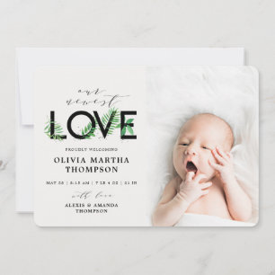 Baby Modern Tropical Greenery Foto Birth Aankondiging