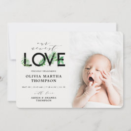 Baby Modern Tropisch Groen Foto Geboorte Aankondiging