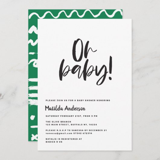 Baby! modern zwart, wit en groen (Voorkant / Achterkant)