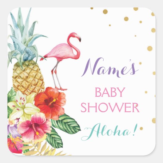Baby Moeder Douche Aloha Flamingo Tiki Stickers La (Voorkant)