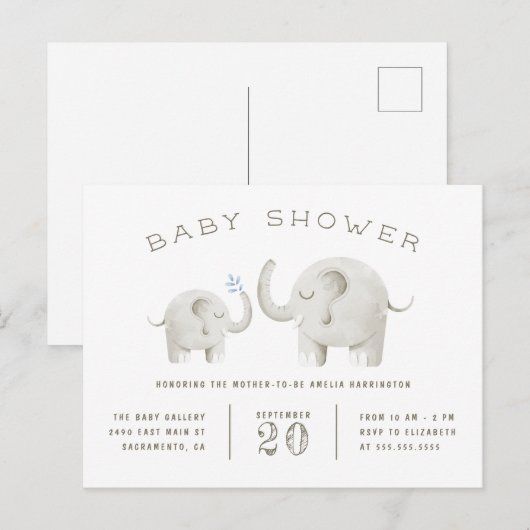 Baby & moeder Elephant Geslacht Neutraal Baby show Uitnodiging Briefkaart (Voorkant / Achterkant)