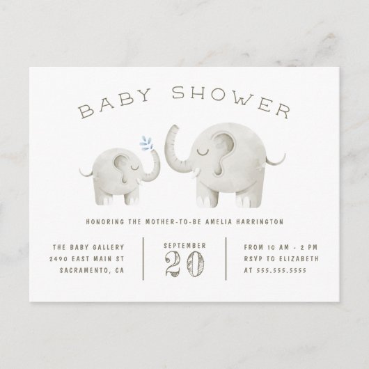 Baby & moeder Elephant Geslacht Neutraal Baby show Uitnodiging Briefkaart (Voorkant)