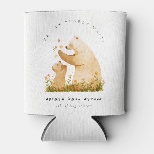 Baby Mom Bearly Wait Bloemneutraal Baby shower Blikjeskoeler (Voorkant)